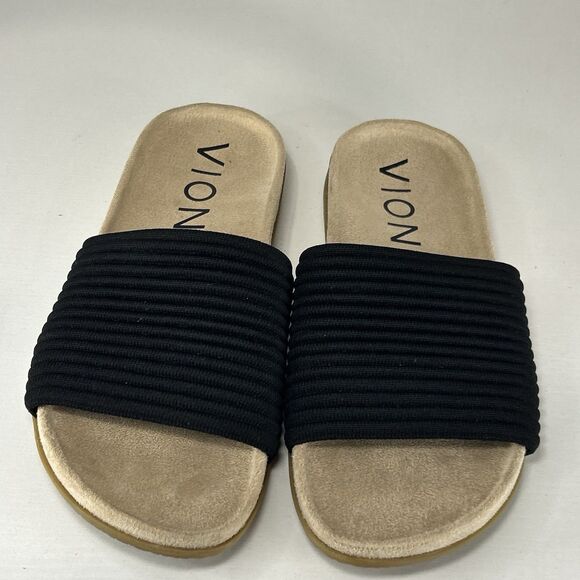 Vionic Evie Knit Slide Sandals Black Beige Women's Size 8.5 Wide Comfort - Picture 2 of 6